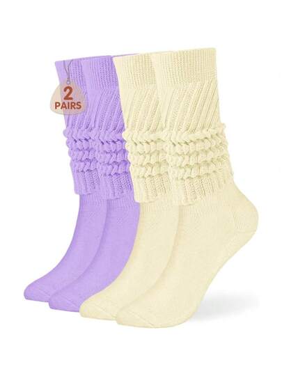 2 Pairs - Purple / Camel-One Size
